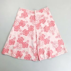 SAKURA Floral Linen A-Line Skirt SZ 6/8 Side Zip Lined Pink Pretty Feminine